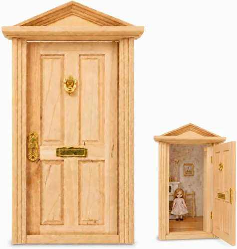 Miniatura 10 de Zerodeko Puerta de casa de muñecas escala 1 12, mini puerta de madera, frente de casa de muñecas escala 1 12, mini madera para muñecas, accesorios