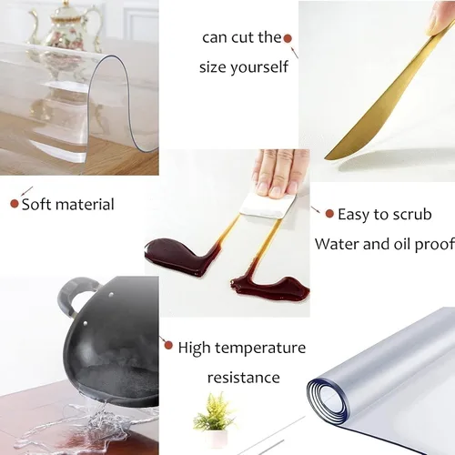 Miniatura 7 de CL-ZZZ Protector de mantel redondo transparente de PVC mantel de plástico impermeable cubierta de mesa de madera rollo de mesa de comedor de 0.079