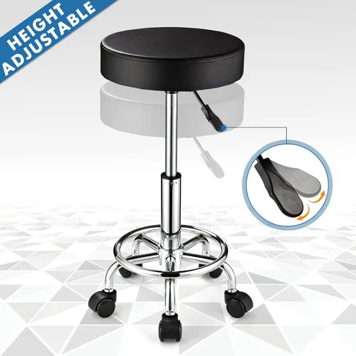 Miniatura 5 de Taburete ajustable con ruedas Taburete redondo con ruedas para silla de oficina de masaje de spa (negro)