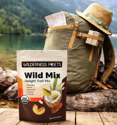Miniatura 8 de Wilderness Poets, Song of Delight Wild Mix - Mezcla orgánica de frutos secos, anacardos, moras, pistachos, cintas de coco, 3.25 onzas