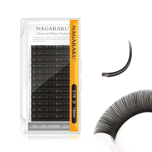 Miniatura 74 de NAGARAKU Extensiones de pestañas elipse con puntas abiertas planas, pestañas individuales de 0.006 in, rizo C, bandeja de mezcla de 0.315-0.591 in