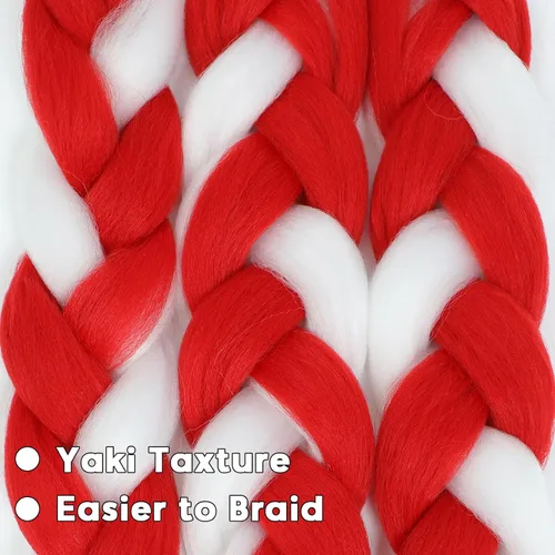 Miniatura 6 de Extensiones de cabello trenzado jumbo para niños y niñas, extensiones de cabello trenzado de bastón de caramelo, cabello trenzado rojo/blanco de 24