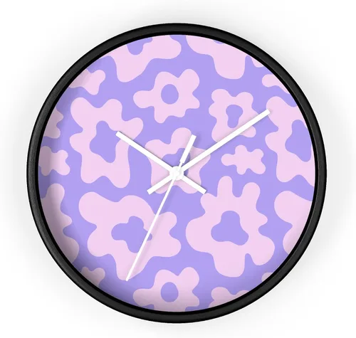 Miniatura 2 de Reloj de pared floral Y2k morado con diseño de flores, Groovy Pastel Kawaii estético Cyberpunk Reloj de pared de cocina, Hippie Retro Decoración