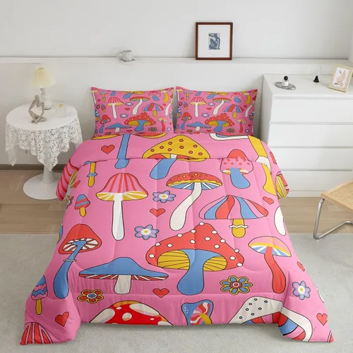 Miniatura 9 de Lindo juego de edredón de flores para niños y mujeres. Juego de ropa de cama de flores coloridas de dibujos animados, tamaño individual, bonito