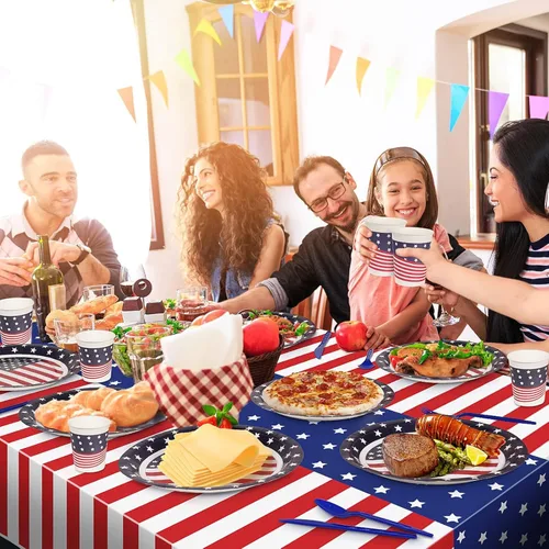 Miniatura 6 de Childom Suministros para fiesta patriótica, juego de 152 piezas de fiesta temática de bandera estadounidense, decoraciones de fiesta patriótica