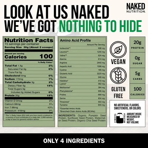 Miniatura 4 de Naked Seed - 4 semillas de proteína en polvo, solo 4 ingredientes: proteína de chía, sandía, girasol y semillas de calabaza, sin gluten, sin soja