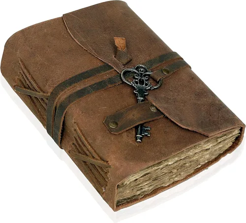 Miniatura 11 de Diario de cuero para mujeres y hombres, Cuaderno de papel con borde envejecido de 180 GSM, Diario en blanco del Libro de las Sombras, Diario Marrón