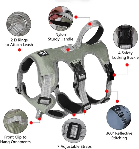 Miniatura 9 de FEimaX Arnés para perro sin tirones, chaleco acolchado suave para perro con 3 clips para la correa y asa de fácil control, reflectante ajustable sin
