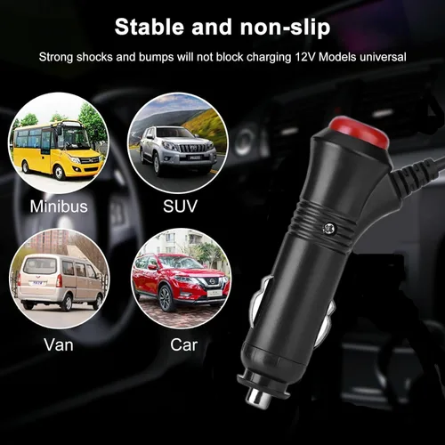 Miniatura 5 de Adaptador de fuente de alimentación para encendedor de cigarrillos de coche 12V/24V, enchufe macho, cable de extensión de 3 m con botón