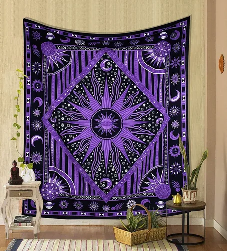 Miniatura 15 de THE ART BOX Tapiz celestial de sol y luna, mandala estético para colgar en la pared para dormitorio y sala de estar, decoración independiente
