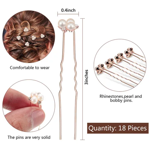 Miniatura 2 de WILLBOND 18 piezas de horquillas de pelo con perlas, accesorios para el cabello de boda para novias y damas de honor, pinza de cristal para novias
