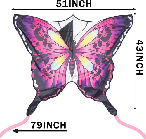 Miniatura 4 de Cometa grande de mariposa para niños y adultos, fácil de volar, para principiantes, cuerda de una sola línea con cola para viajes a la playa, Rosa