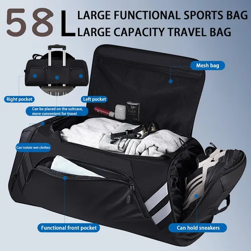 Miniatura 3 de Bolsa de gimnasio para hombres y mujeres, bolsa de viaje grande de 58 litros con compartimento para zapatos y bolsillo húmedo, bolsa deportiva