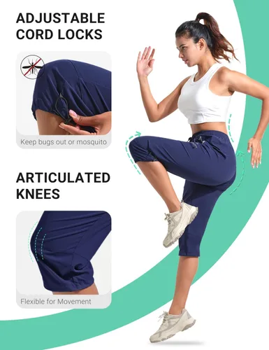 Miniatura 24 de BVVU Pantalones cargo capri de senderismo para mujer, ligeros, de secado rápido, pantalones deportivos impermeables para exteriores, pantalones