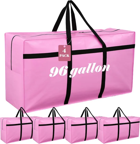 Miniatura 10 de 4 Piezas Bolsas de Mudanza Grandes con Cremallera y Asas Bolsas de Lona Tipo Duffle Plegables de Almacenamiento Extra Resistentes Extra Grandes
