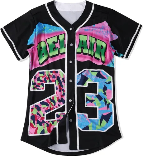 CUTHBERT Traje de los años 90 para mujer, camiseta de béisbol Bel Air para fiesta temática, camiseta de manga corta para fiesta y club