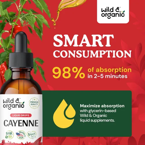 Miniatura 4 de Wild & Organic Gotas de extracto de pimienta de cayena - Antioxidante y apoyo digestivo - Suplementos líquidos de capsaicina para una absorción
