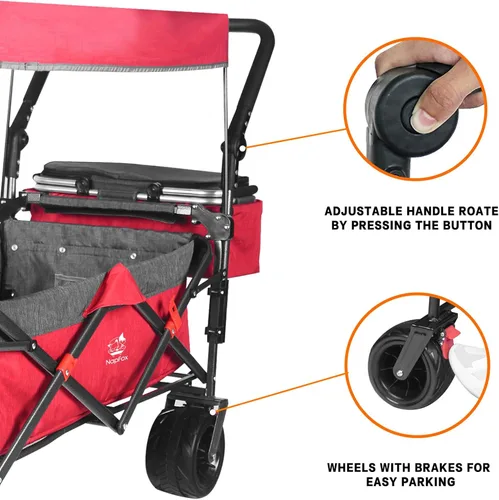 Miniatura 3 de Carro plegable con toldo extraíble y bolsa enfriadora, carrito plegable resistente con ruedas todo terreno de 4 pulgadas para campamento, playa, Rojo