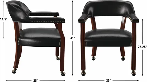 Miniatura 3 de Steve Silver Furniture - Silla de comedor con brazo de torneo con ruedas, tapizada con ribete de clavos, para sala de estar, comedor, cuero vegano