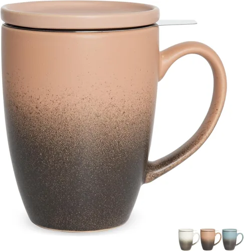 Miniatura 15 de Bosmarlin Taza de té de cerámica mate con infusor y tapa, 13.5 onzas, taza de té suelta, apta para lavavajillas y microondas (azul oscuro)