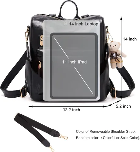 Miniatura 5 de Soperwillton Bolso de mochila para mujer. Bolsos de mano con diseño multiusos. Bolsa de hombro de cuero sintético. Bolsa de viaje. Juego de 2