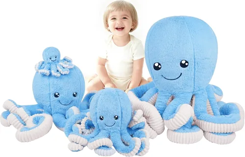 Miniatura 12 de DENTRUN Animales de peluche de pulpo, muñeca de pulpo gigante de peluche para jugar, juguetes para niños, niñas, niños, adultos, cumpleaños, Azul