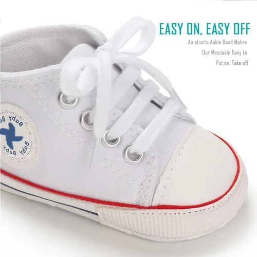 Miniatura 5 de Zapatos de lona para recién nacidos, para niños y niñas, suela suave, sin cordones, para primeros pasos, zapatos planos para cuna, de mezclilla