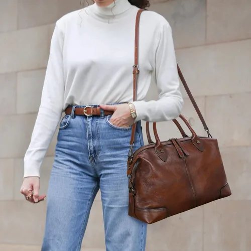 Miniatura 9 de HESHE Bolso de mano de cuero genuino para mujer, bolso de cuero de gran capacidad, bolso de mano con asa superior, bolso de médico vintage
