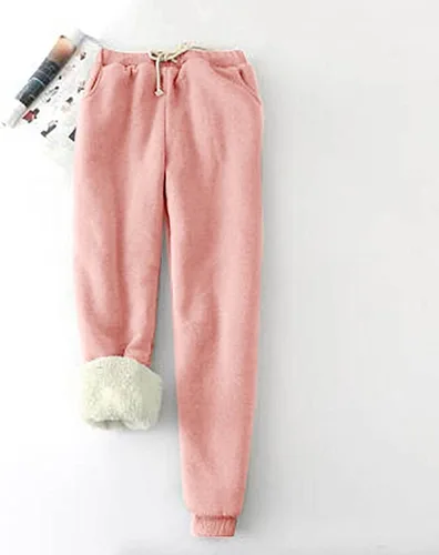 Miniatura 2 de Fuzzy Sweatpants for Women Thermal Warm Winter Cozy Sherpa Lined Pants Elastic Waist Solid Color Lounge Fleece Pant