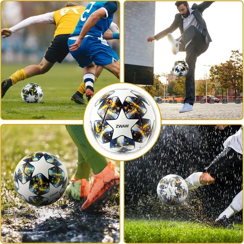 Miniatura 6 de ZWAW Balón de Fútbol Tamaño 5 – De Cuero PU Impermeable, Incluye Bomba, Agujas y Red de Almacenamiento de Malla para Fácil Transporte