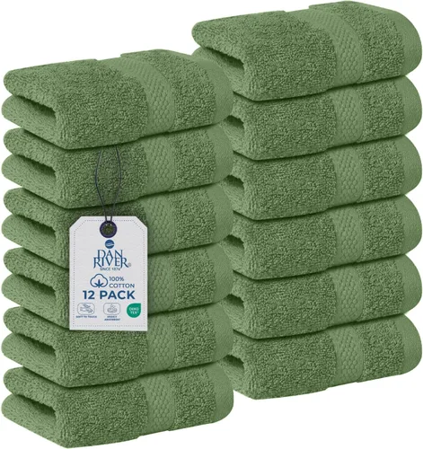 Miniatura 32 de DAN RIVER Paquete de 12 toallas faciales 100% algodón de alta calidad para baño, paños reutilizables para ducharse, 12 x 12 pulgadas, paños de lujo