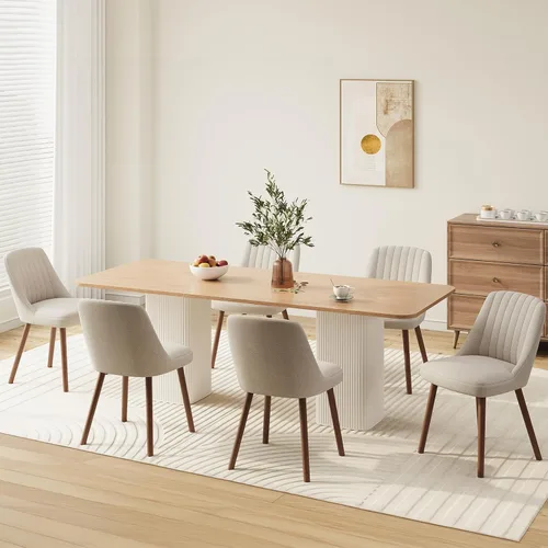 Miniatura 20 de MALOL Juego de 2 sillas de comedor tapizadas, sillas de cocina de tela moderna con respaldo, patas de madera para cocina, comedor, restaurante, beige
