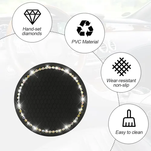 Miniatura 2 de Portavasos para automóvil, 2 piezas, accesorios universales de diamantes de imitación de cristal brillante de 2.75 pulgadas, juego de almohadillas