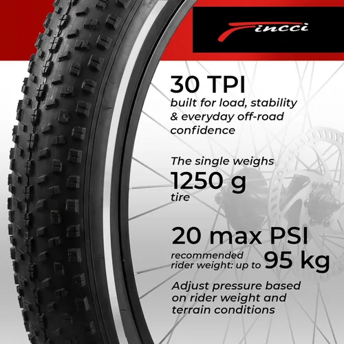 Miniatura 5 de Par de Neumáticos Fat Bike Fincci 26x4.0 - Neumáticos Plegables de 26 Pulgadas con Compuesto Resistente al Desgaste, 100-559, Neumático Grueso