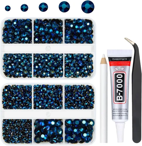 Miniatura 34 de qiipii Diamantes de imitación de resina AB verde aguamarina con pegamento B7000 para manualidades deslumbrantes de 2mm-6mm piedras gelatinosas