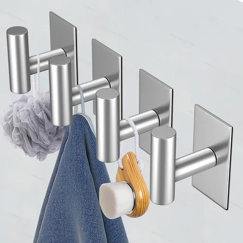 Miniatura 5 de VAEHOLD - Ganchos adhesivos de pared para toallas, resistentes, impermeables, de plata, para colgar abrigos, ropa, gancho de pared para armario