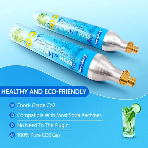 Miniatura 3 de GreatWhip Cilindro de CO2 de 60L para Sodastream, carbonatador de intercambio compatible con electrodomésticos SodaMaker, cilindro roscado, juego