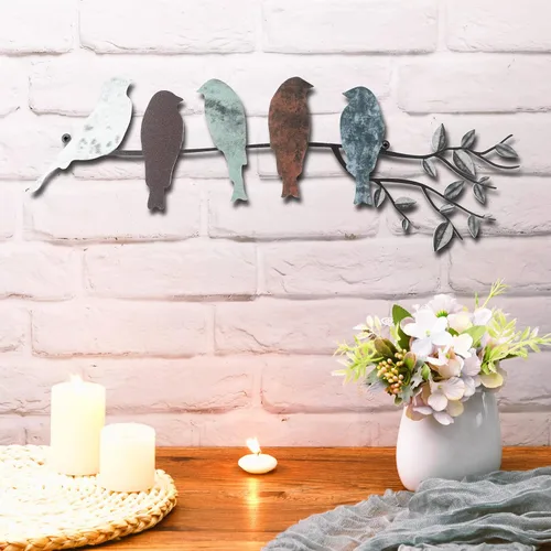 Miniatura 9 de Ferraycle Arte de pared de pájaro de metal, pájaros en rama con hojas, letrero de metal para colgar en la pared para balcón, jardín, decoración