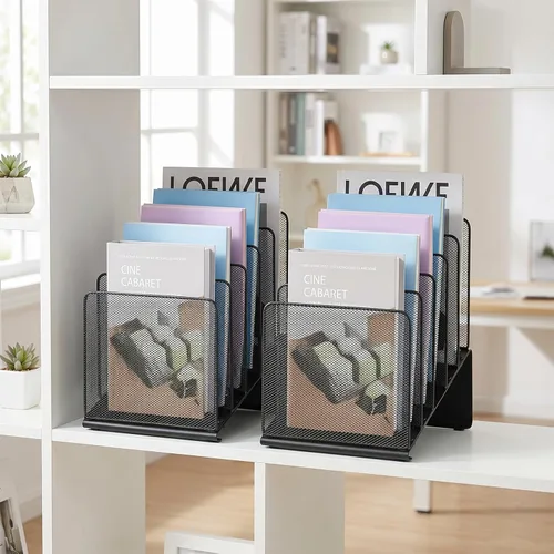 Miniatura 7 de LEKETREE Organizador de archivos para escritorio, organizador de carpetas de archivos con estante vertical de 5 secciones, adecuado para Negro