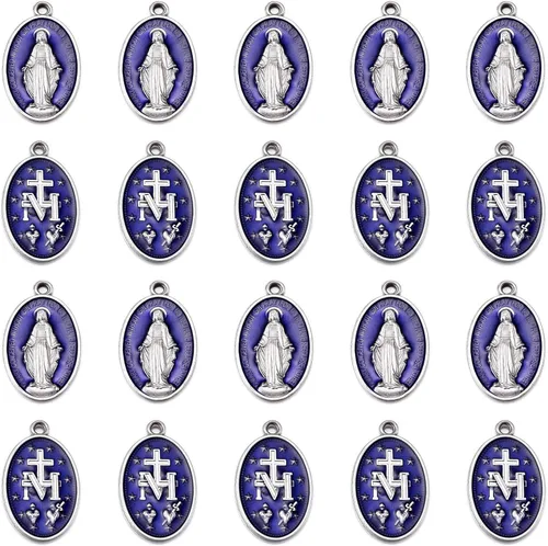 10 medallas católicas grandes de la Virgen María – Colgante ovalado de esmalte azul de aleación para hacer collares, joyas, ideal para hombres y