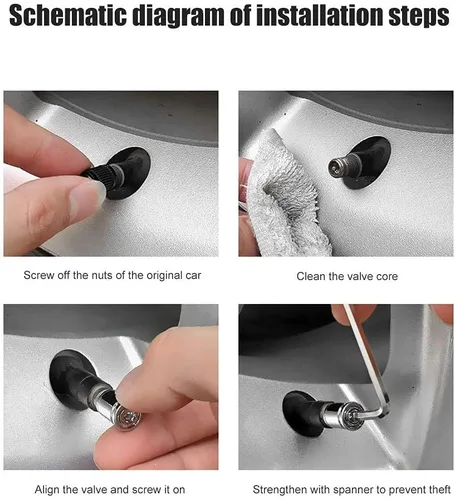 Miniatura 7 de Dsycar Paquete de 8 tapas de vástago de válvula de neumático de bloqueo con sello de goma, tapas de vástago de válvula de aluminio antirrobo