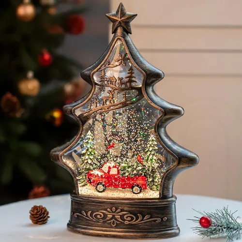 Miniatura 25 de Globo de nieve de Navidad con agua brillante de muñeco de nieve con música y temporizador, linterna iluminada con pilas para regalos de decoración