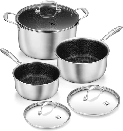 Miniatura 14 de KOCH SYSTEME CS Juego de cacerolas híbridas antiadherentes de acero inoxidable, 1QT y 2QT Juego de cacerolas de acero inoxidable triple capa