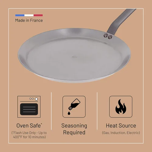 Miniatura 3 de de Buyer MINERAL B - Sartén de acero al carbono para crepas y tortillas, 12 pulgadas de diámetro, superficie de cocción de 10 pulgadas, ideal