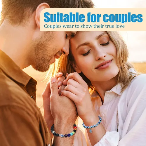 Miniatura 6 de 2 pulseras de mal de ojo, pulsera de mano de Fátima, pulsera de 7 chakras, pulsera elástica de cuentas contra el mal de ojo, pulsera de piedras
