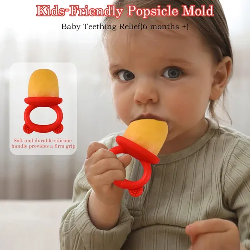 Miniatura 2 de WMKGG Moldes para paletas de bebé, moldes de paletas de leche materna para aliviar la dentición con palos, bandeja congelador de alimentos para Rojo