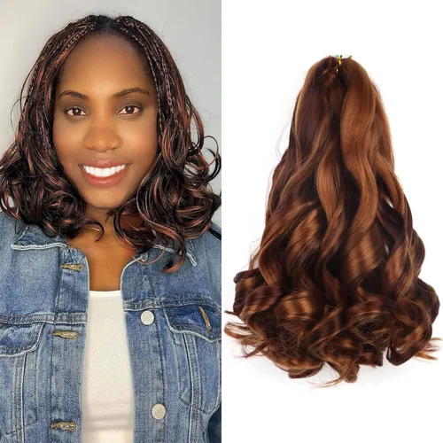 Miniatura 26 de Cabello rizado francés trenzado de 10 pulgadas, color 4, cabello rizado preestirado, 8 paquetes de trenzas de ganchillo de rizo francés para trenzas