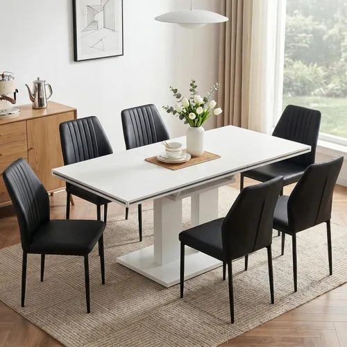 Miniatura 18 de HIPIHOM Mesa de comedor moderna de 46 pulgadas, mesa de cocina rectangular con acabado de roble, mesa de comedor compacta para 4, construcción