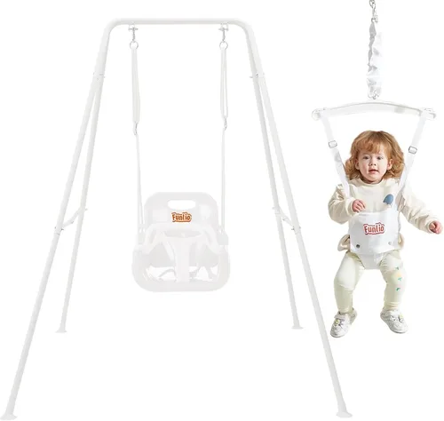 Miniatura 9 de FUNLIO Juego de columpio 2 en 1 para niños pequeños y bebés, columpio y hamaca resistente para niños con 4 bolsas de arena, soporte metálico Gris