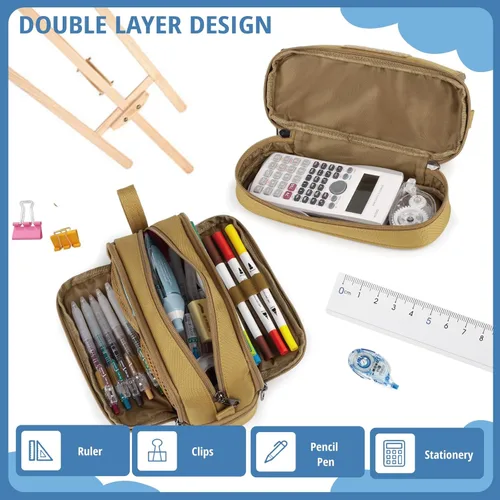 Miniatura 4 de ATRIPACK Estuche Táctico de 4 Compartimentos para Lápices para Niños, Bolsa de Lona Grande para Bolígrafos, Estuche de Gran Capacidad, Bolsa